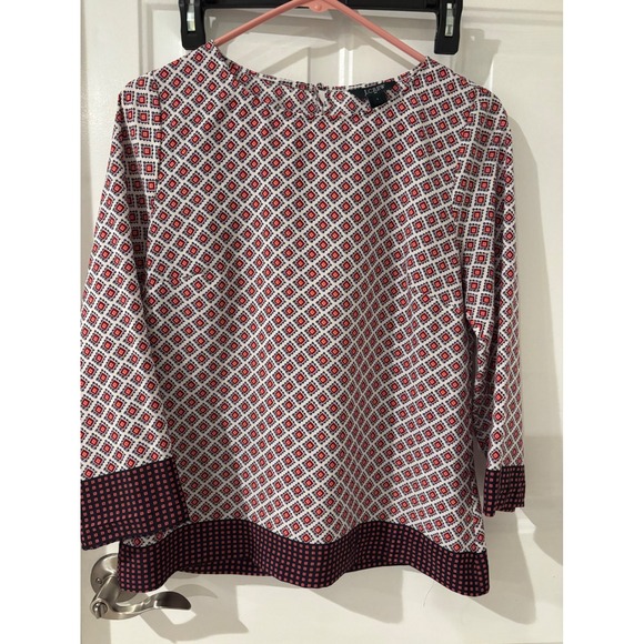 J.CREW Tops - J.Crew Red White Pattern Long Sleeve‎ Blouse Top Small